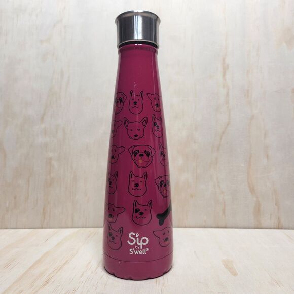 Sip by S'well 15 oz. Insulated Stainless Steel Water Bottle Dark Pink Dogs - Picture 1 of 7